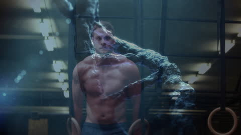 Athlete Training with Digital DNA Overlay in Gym