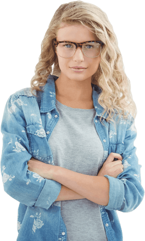 Confident Businesswoman with Glasses Standing Transparent Background