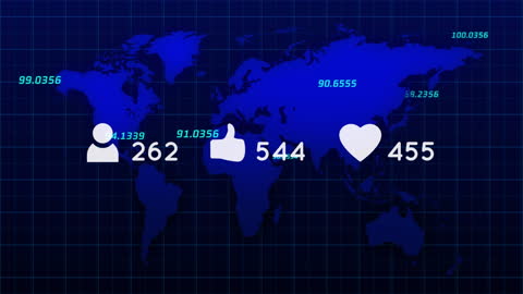Global Reach of Social Media Icons on Blue World Map