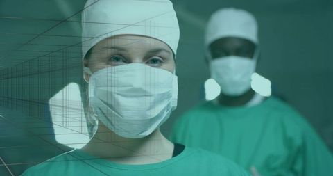 Professional Surgeons in Operating Room Wearing Surgical Masks