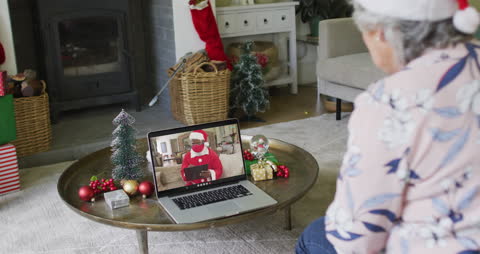 Holiday Virtual Call with a Festive Festive Setting Zooming on Christmas Celebration