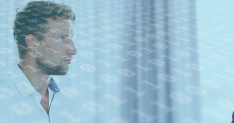 Businessman Communicating Amidst Digital Binary Overlay - Download Free Stock Images Pikwizard.com