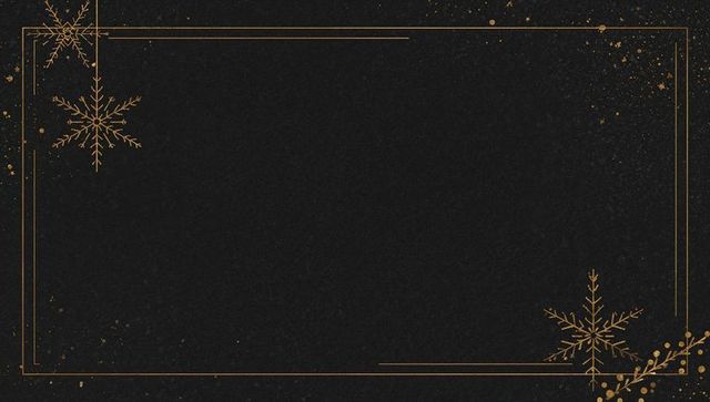 Charcoal holiday card featuring gold foil frame and snowflake accents