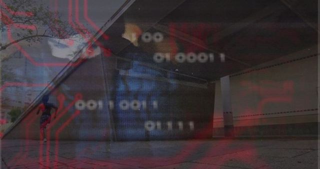 Urban futurism and fitness: woman climbing slanted concrete wall