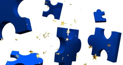 Floating Blue Puzzle Pieces with Gold Stars - Download Free Stock Images Pikwizard.com