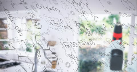 Abstract Scientific Formulas Reflected on Glass Surface