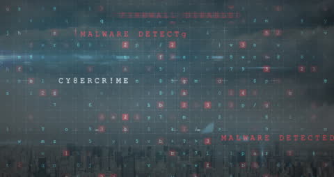 Animated Cybercrime Warning Against Cityscape Backdrop