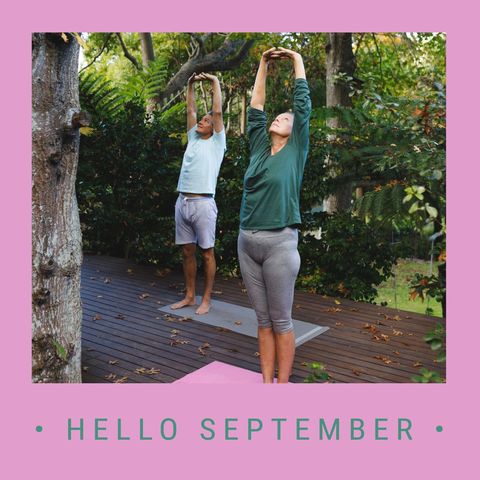 couple practicing yoga outdoors embracing september vibes - Download Free Stock Templates Pikwizard.com