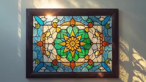 Sunlight Illuminating Decorative Stained Glass Panel with Vibrant Patterns