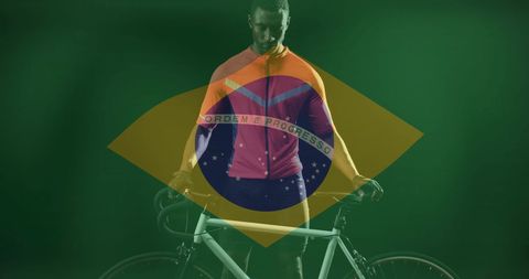 Brazilian Flag Overlay African American Biker Portrait