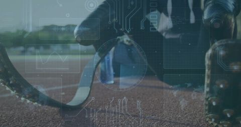 Athlete adjusting prosthetic leg and advanced digital interface