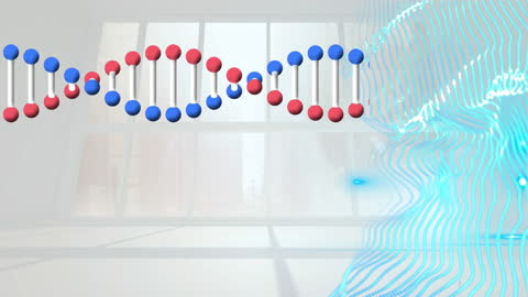 DNA Strand Animation with Digital Interface on Cityscape