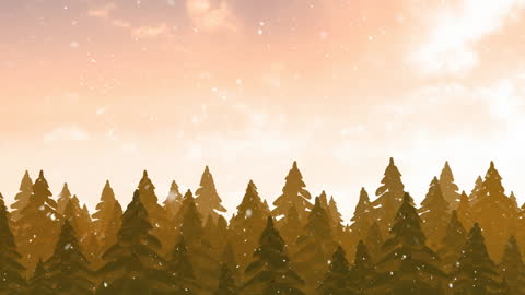 Snowy Fir Trees in Gentle Winter Snowfall Animation