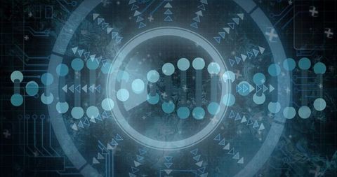 Displaying dna helix with hud rings and circuit traces for biotech data interface
