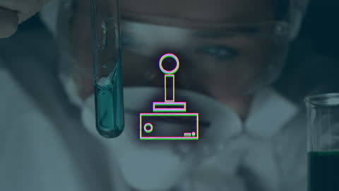 Scientist Conducting Experiment with Futuristic Game Controller Overlay