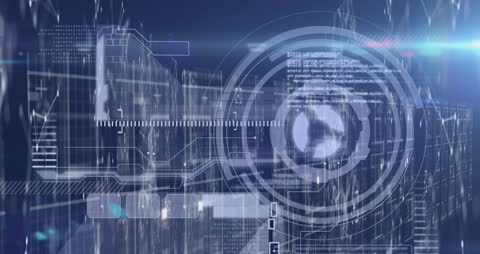 Futuristic HUD Interface with Data Processing Elements