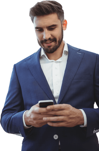 Confident Businessman Texting on Mobile, Isolated Transparent Background