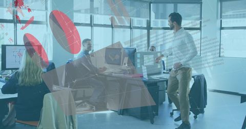 Colleagues High-Fiving in Data-Driven Office Environment