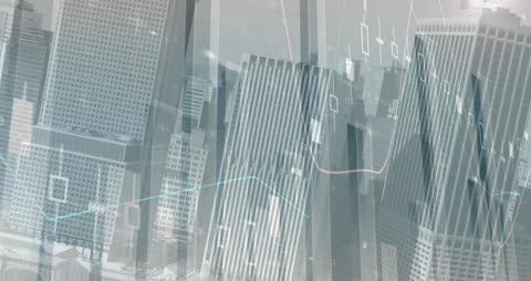 Data Analysis Overlay with Urban Downtown Skyscrapers