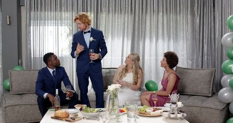 Happy Wedding Toast With Diverse Friends Celebrating Love