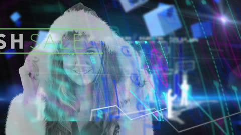 Flash Sale Overlay with Woman in Digital Data Space