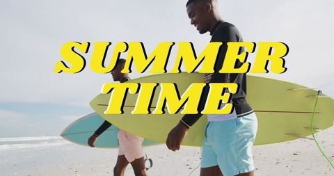 Summer adventure: diverse surfers enjoying beach fun