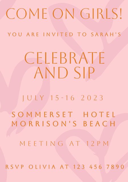 Elegant invitation highlighting a girls' gathering. Perfect for events where style and celebration converge. Uses vibrant, festive pink hues and a tone that invites excitement and fun. Useful for birthday parties, bachelorette parties, or any event involving a group of friends looking for an enjoyable time together.