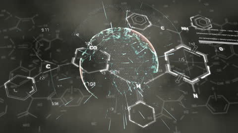Digital Globe with Animated Chemical Formulas and Data Connections