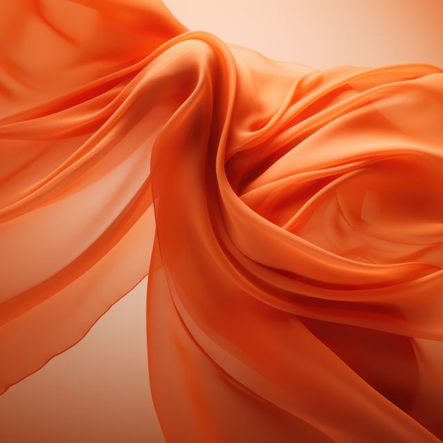 Close up of orange silk material on orange background, created using generative ai technology. Fabric, texture and colour concept digitally generated image.