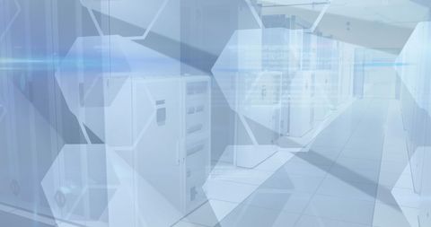 Futuristic Hexagonal Overlay on Modern Server Room - Download Free Stock Images Pikwizard.com