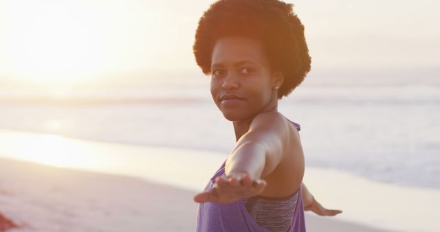 Young Woman Practicing Yoga at Sunset on Beach - Download Free Stock Images Pikwizard.com