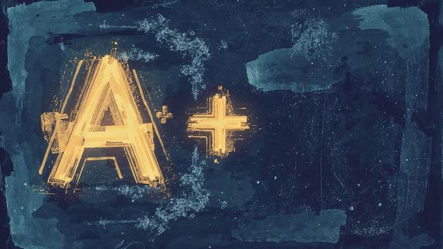 Glowing A+ Symbol with Abstract Artistic Blue Background