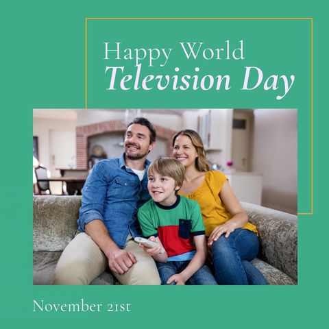 Happy family celebrating world television day at home