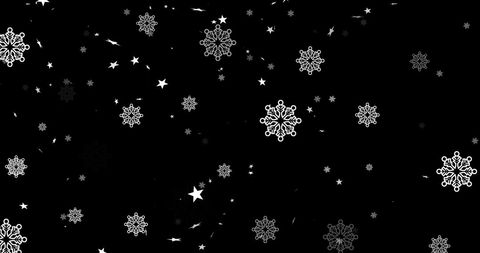 Falling Christmas Snowflakes and Stars on Black Background