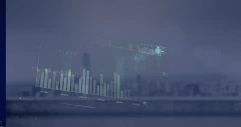 Futuristic Data Analysis Overlay on Cityscape