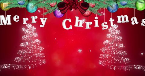 Festive Tree Garland Display With Merry Christmas Greeting