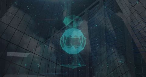 Futuristic Digital Globe Over Skyscraper Reflects Data Integration