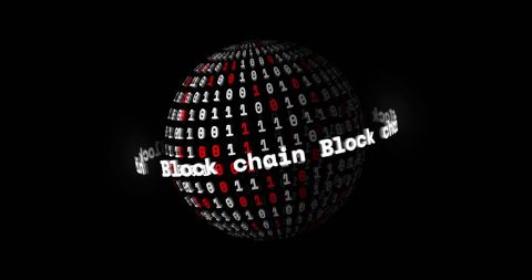 Globe with Binary Code and Blockchain Text on Black Background - Download Free Stock Images Pikwizard.com