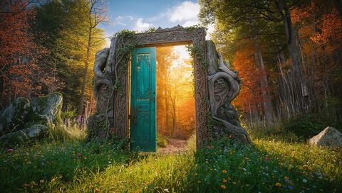 Mystical Doorway Illuminating Enchanting Forest