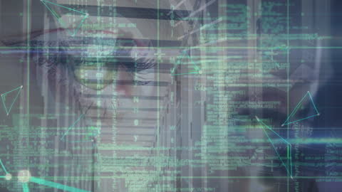 Composite of Digital Eye and Data Processing in a Server Room