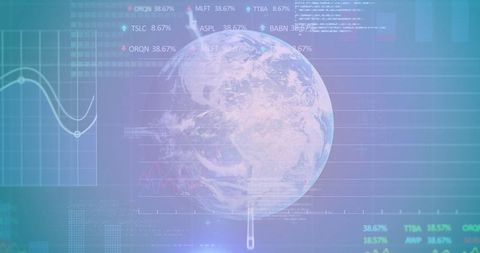 Holographic earth on digital dashboard with chart and graph