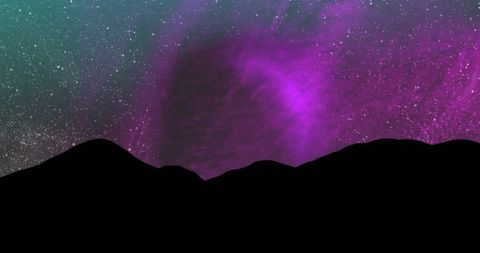 Vibrant galaxy silhouette night sky with purple and green hues