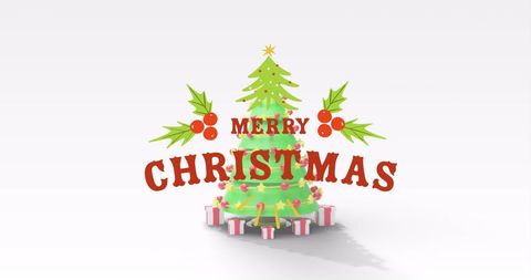 Merry Christmas 3D Festive Greeting with Tree and Gifts