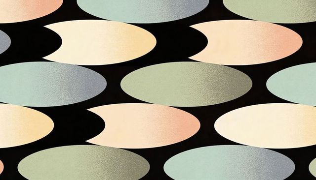 Mid-century pastel oval pattern with crescent cutouts and grainy texture for decor