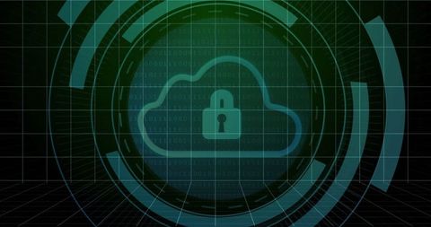 Digital Cloud Security with Lock Icon in Futuristic Matrix