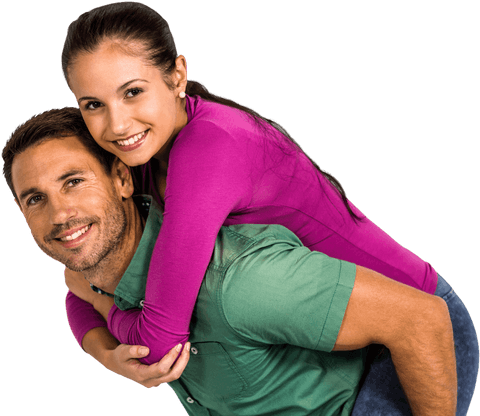 Happy Couple Enjoying Playful Piggyback Ride on Transparent Background