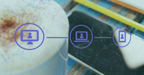 Digital Network Over Coffee and Smartphone with Creative Icons