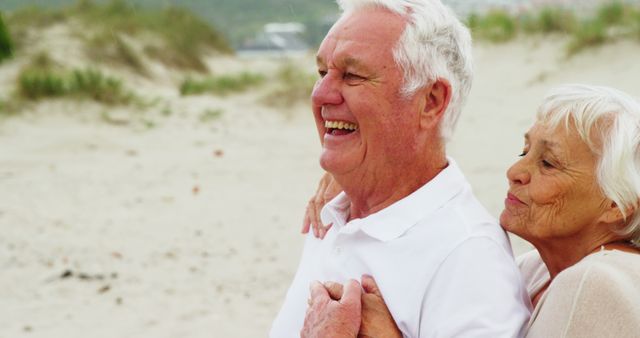 Happy Senior Couple Embracing and Smiling on Beach - Download Free Stock Images Pikwizard.com