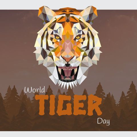 geometric tiger head with world tiger day theme in night forest - Download Free Stock Templates Pikwizard.com