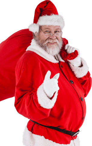 Transparent Santa Claus Carrying Red Christmas Bag Pointing